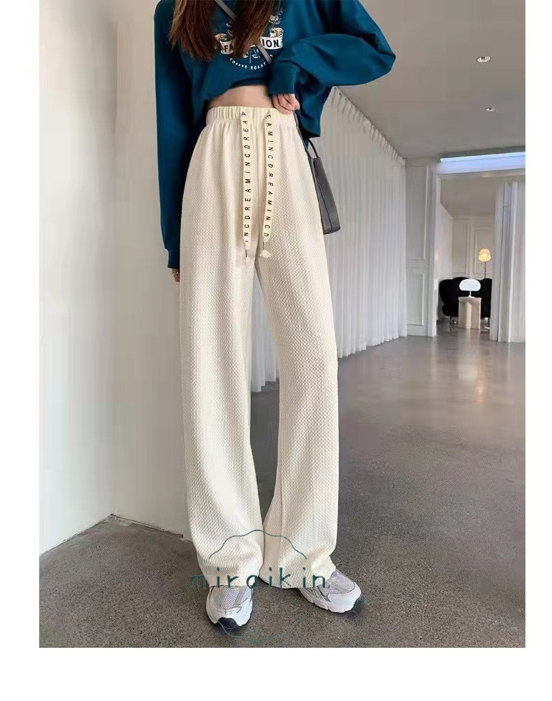 ワッフル調ストレートパンツ レディース 夏 楽ちんワイドパンツ ロゴ紐 韓国風 おしゃれ 立体感 カジュアル カラーパンツ 脚長パンツ 春夏 ストレッチパンツ 3D 