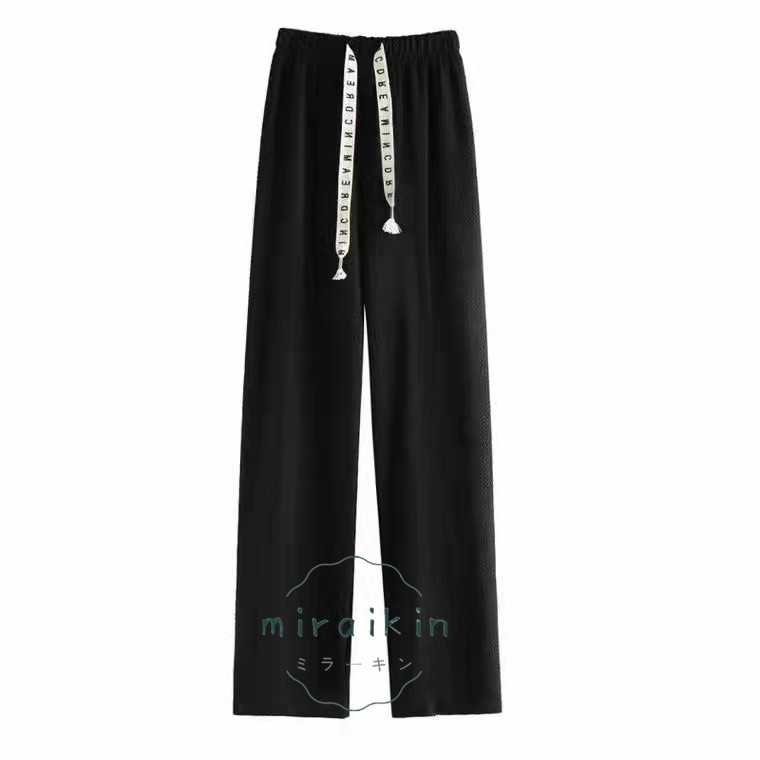 ワッフル調ストレートパンツ レディース 夏 楽ちんワイドパンツ ロゴ紐 韓国風 おしゃれ 立体感 カジュアル カラーパンツ 脚長パンツ 春夏 ストレッチパンツ 3D 