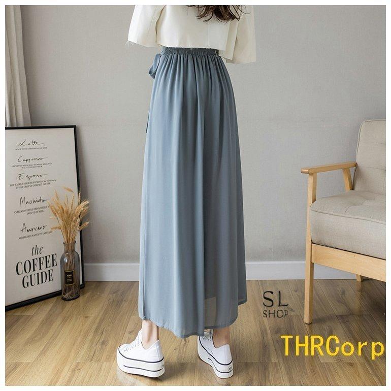 パンツ レディース ワイドパンツ ガウチョパンツ ウエストリボン スカーチョ プリーツ スカンツ フカジュアル 