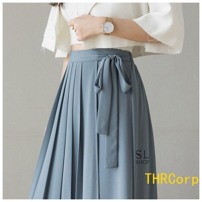 パンツ レディース ワイドパンツ ガウチョパンツ ウエストリボン スカーチョ プリーツ スカンツ フカジュアル 
