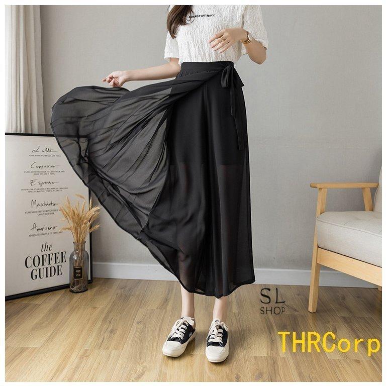 パンツ レディース ワイドパンツ ガウチョパンツ ウエストリボン スカーチョ プリーツ スカンツ フカジュアル 