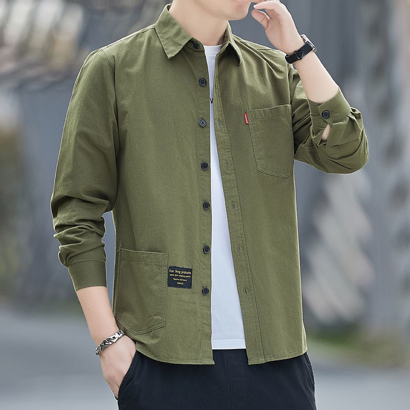カジュアルシャツ メンズ 長袖シャツ ビジネス シャツ ワークシャツ アウター 紳士服 トップス 無地 オフィス 開襟シャツ 長袖 通勤 春秋 