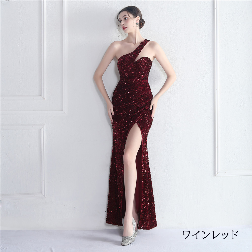 カラードレス マーメイドドレス パーティードレス ワンショルダー イブニングドレス ウェディングドレス 発表会 二次会 スパンファスナー 結婚式 