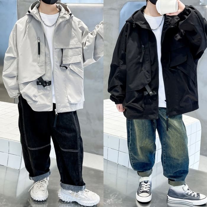 小学生 男の子 マウンテンウインドブレーカー ジャンパー フード付きジャケット 春秋 キッズ 子ども アウター ジュニア 通学 子供服 韓国 