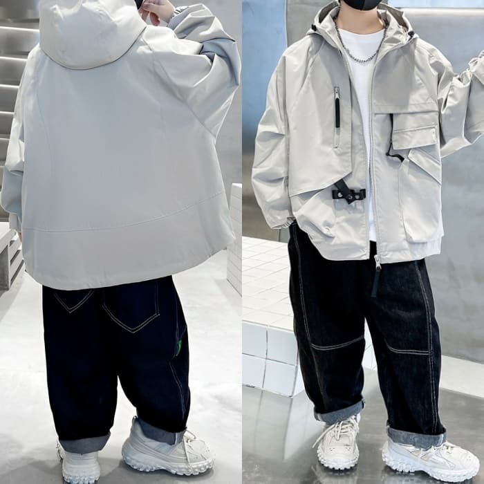 小学生 男の子 マウンテンウインドブレーカー ジャンパー フード付きジャケット 春秋 キッズ 子ども アウター ジュニア 通学 子供服 韓国 