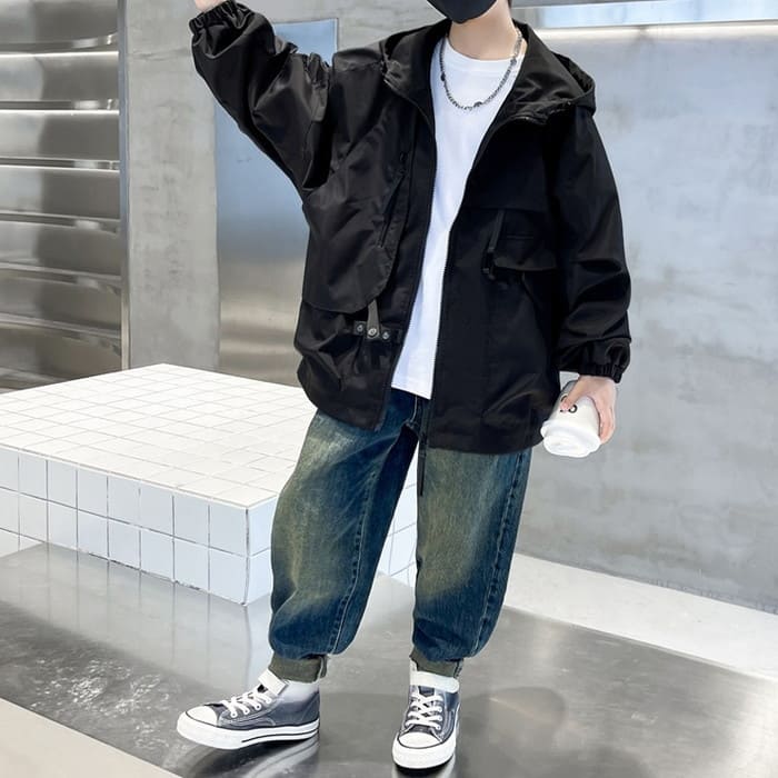 小学生 男の子 マウンテンウインドブレーカー ジャンパー フード付きジャケット 春秋 キッズ 子ども アウター ジュニア 通学 子供服 韓国 