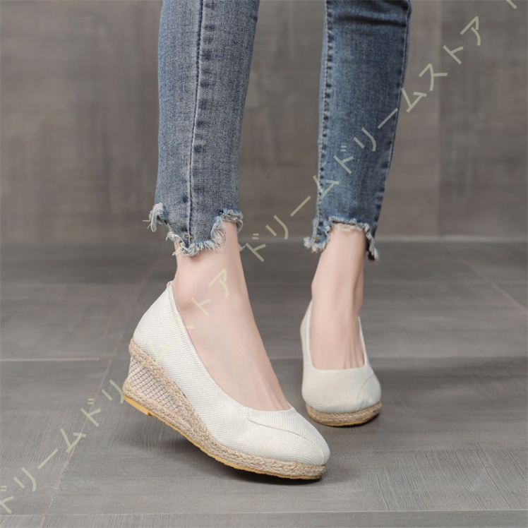 柔らかい パンプス ラウンドトゥ 5CM ウェッジソール レディース フォーマル 結婚式 通勤 かわいい 秋 夏 疲れない 春 無地 宴会 美脚 ジュート 女性 防滑 
