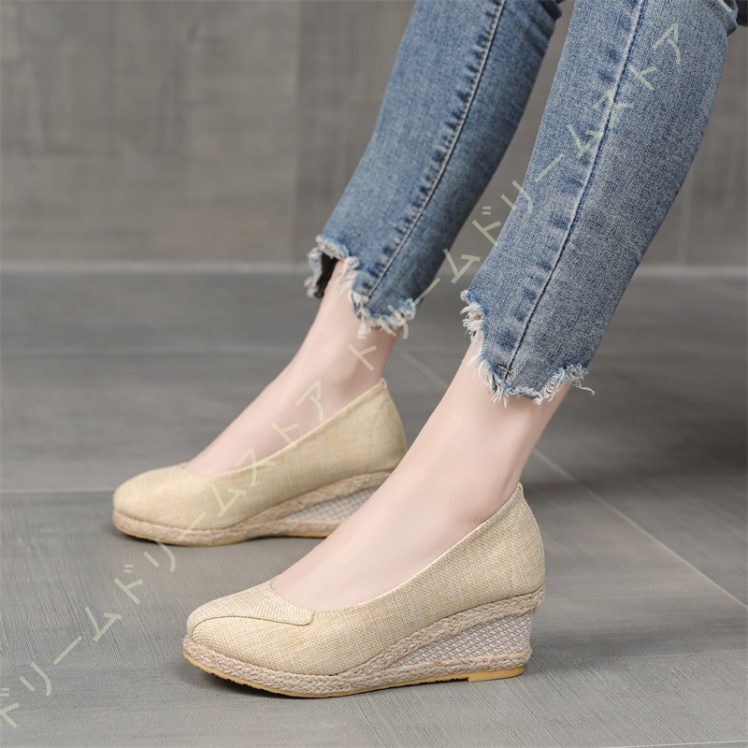 柔らかい パンプス ラウンドトゥ 5CM ウェッジソール レディース フォーマル 結婚式 通勤 かわいい 秋 夏 疲れない 春 無地 宴会 美脚 ジュート 女性 防滑 