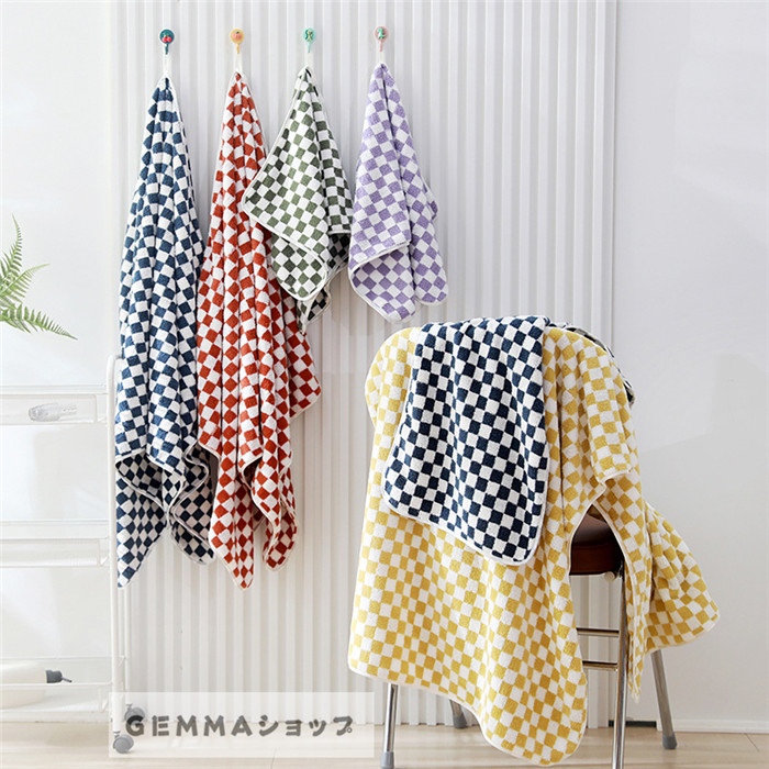 タオル ヴィンテージ チェック柄 チェッカー柄 格子縞 バスタオル 吸水 洗面タオル ２枚セット 家庭用 