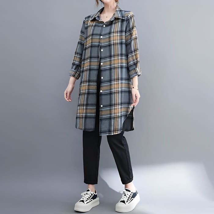 チェック柄 ロングシャツ レディース チュニック 長袖 春秋 40代 旅行 30代 体型カバー お出かけ 50代 ゆったり トップス 60代 カジュアル 通勤 