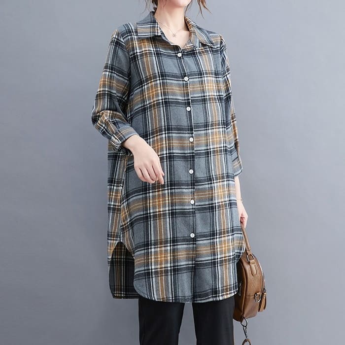 チェック柄 ロングシャツ レディース チュニック 長袖 春秋 40代 旅行 30代 体型カバー お出かけ 50代 ゆったり トップス 60代 カジュアル 通勤 