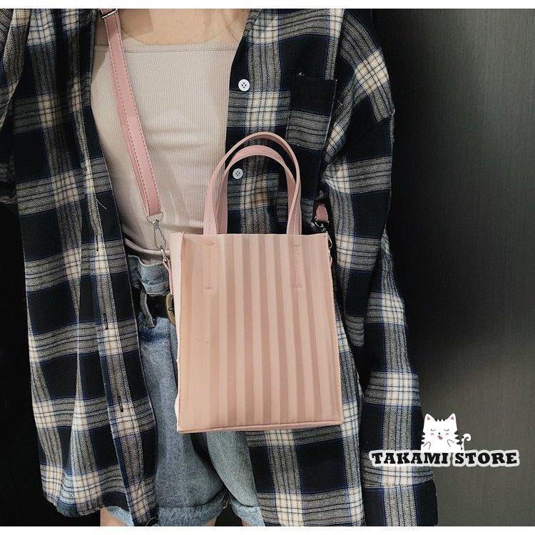 おしゃれショルダーバッグ トートバッグ 2WAY 手提げかばん レディース クリアストライプ 小ぶり カジュアル BAG 鞄 女性用 