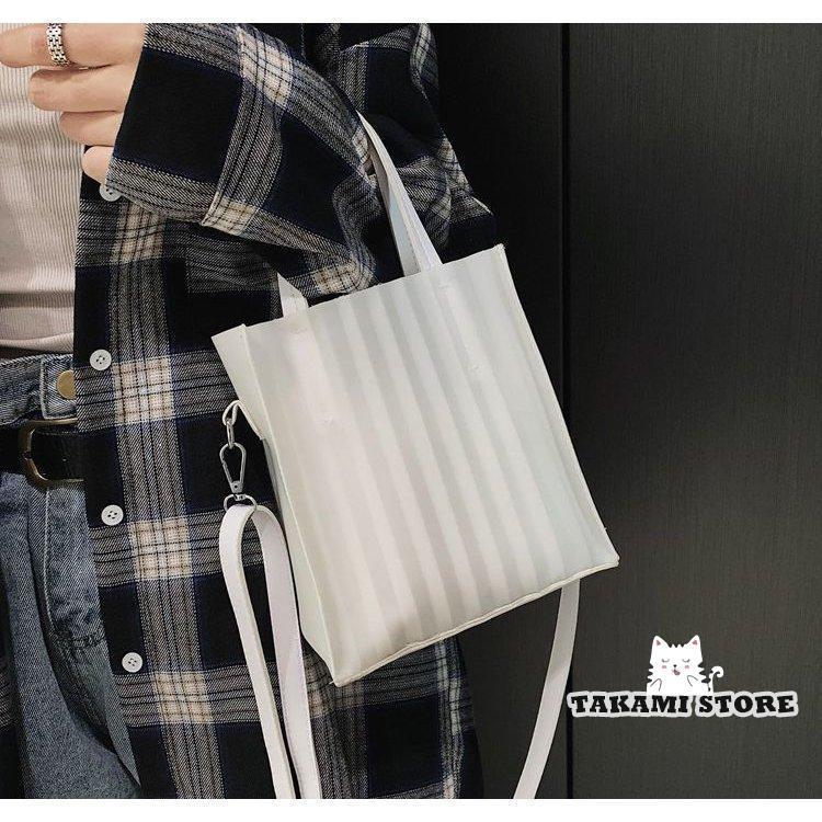 おしゃれショルダーバッグ トートバッグ 2WAY 手提げかばん レディース クリアストライプ 小ぶり カジュアル BAG 鞄 女性用 