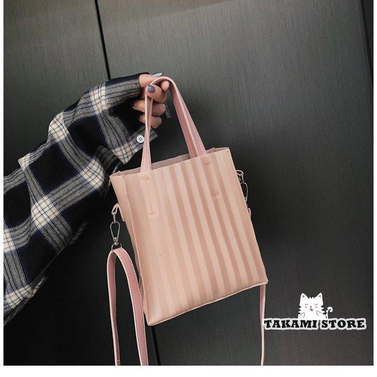 おしゃれショルダーバッグ トートバッグ 2WAY 手提げかばん レディース クリアストライプ 小ぶり カジュアル BAG 鞄 女性用 