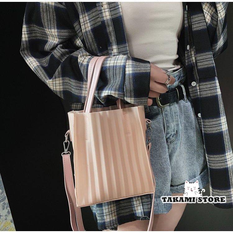 おしゃれショルダーバッグ トートバッグ 2WAY 手提げかばん レディース クリアストライプ 小ぶり カジュアル BAG 鞄 女性用 