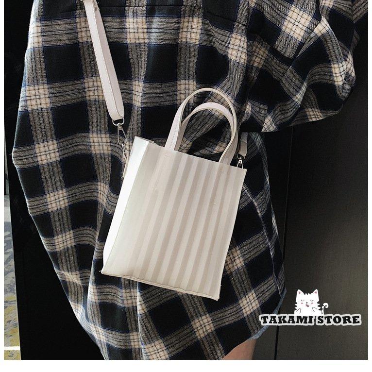 おしゃれショルダーバッグ トートバッグ 2WAY 手提げかばん レディース クリアストライプ 小ぶり カジュアル BAG 鞄 女性用 