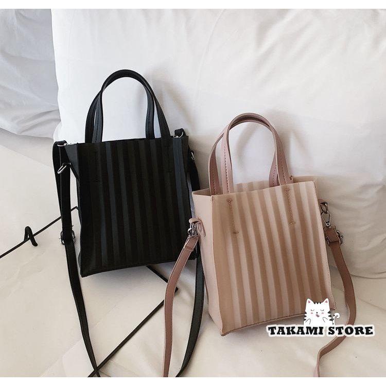 おしゃれショルダーバッグ トートバッグ 2WAY 手提げかばん レディース クリアストライプ 小ぶり カジュアル BAG 鞄 女性用 