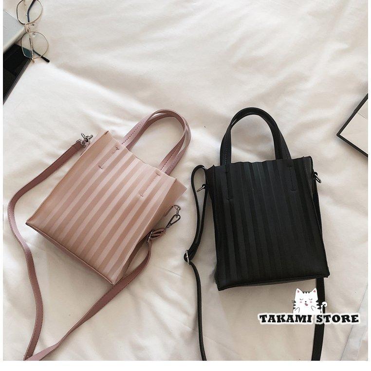 おしゃれショルダーバッグ トートバッグ 2WAY 手提げかばん レディース クリアストライプ 小ぶり カジュアル BAG 鞄 女性用 