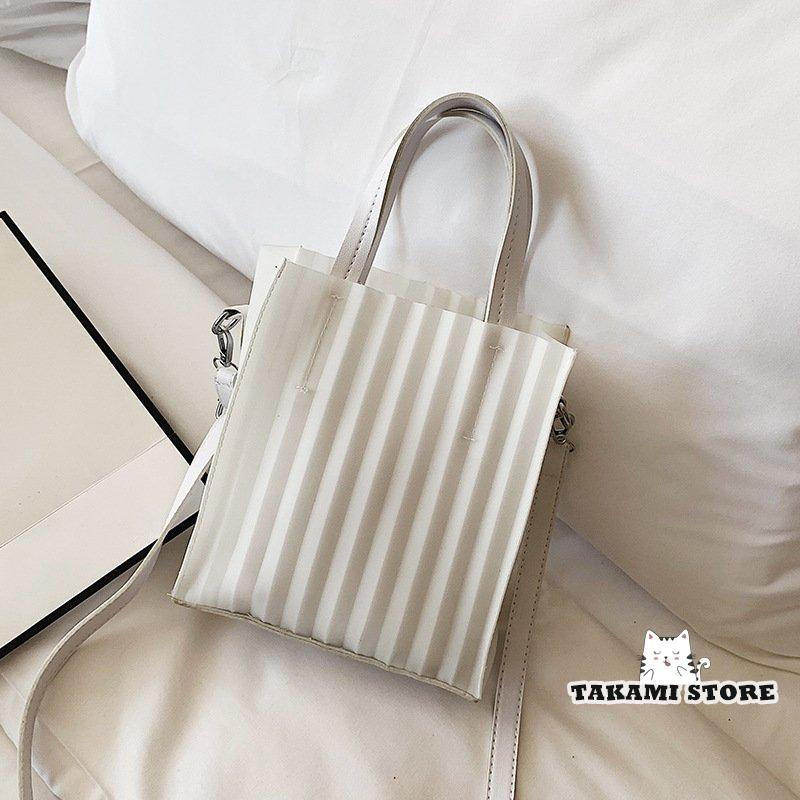 おしゃれショルダーバッグ トートバッグ 2WAY 手提げかばん レディース クリアストライプ 小ぶり カジュアル BAG 鞄 女性用 