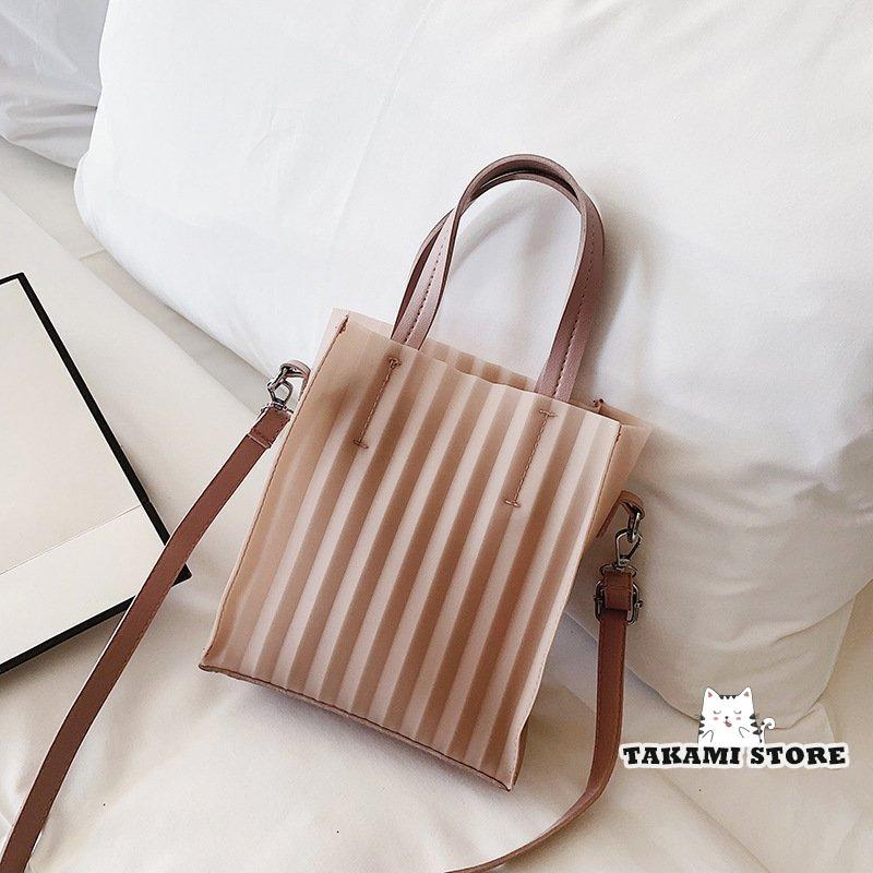 おしゃれショルダーバッグ トートバッグ 2WAY 手提げかばん レディース クリアストライプ 小ぶり カジュアル BAG 鞄 女性用 
