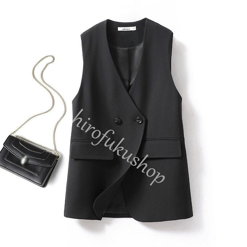 テーラードベスト レディース ジレ 前開き ベスト 春秋 ミディ丈 きれいめ 羽織り おしゃれ ノースリーブ トップス 通勤 アウター ビジネス 