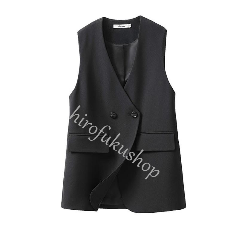 テーラードベスト レディース ジレ 前開き ベスト 春秋 ミディ丈 きれいめ 羽織り おしゃれ ノースリーブ トップス 通勤 アウター ビジネス 