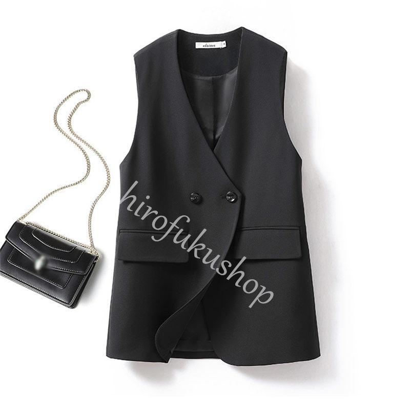 テーラードベスト レディース ジレ 前開き ベスト 春秋 ミディ丈 きれいめ 羽織り おしゃれ ノースリーブ トップス 通勤 アウター ビジネス 
