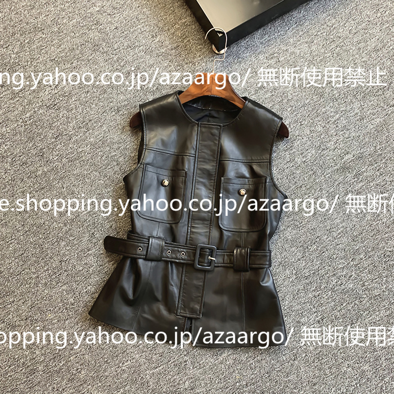 春夏秋冬 。 ベスト レディース レザーベスト 羊革 チョッキ 通勤 ベスト前開き カジュアル バイク用ベスト おしゃれ ジレベスト フォーマル 