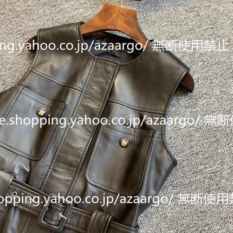 春夏秋冬 。 ベスト レディース レザーベスト 羊革 チョッキ 通勤 ベスト前開き カジュアル バイク用ベスト おしゃれ ジレベスト フォーマル 