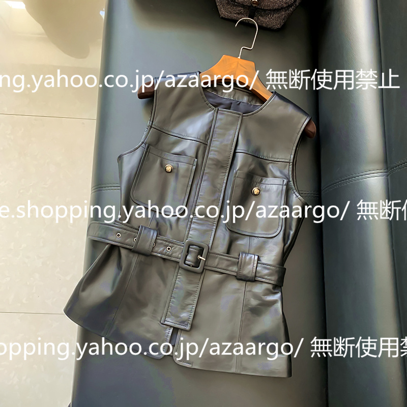 春夏秋冬 。 ベスト レディース レザーベスト 羊革 チョッキ 通勤 ベスト前開き カジュアル バイク用ベスト おしゃれ ジレベスト フォーマル 