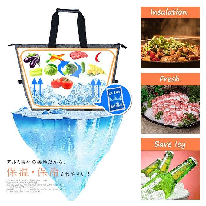 トートバッグ 男女兼用 保冷 保温 大容量 スクエア型 アルミ素材 エコバッグ ジップ付き 買い物バッグ 