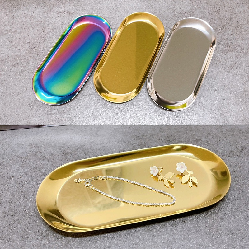 小物 トレー 2個セット オーバルトレイ ステンレス 鏡面加工 レジ ステンレス 。 北欧風 高級感 光沢 鍵 プレゼント 小物置き 会計 アクセサピアス 