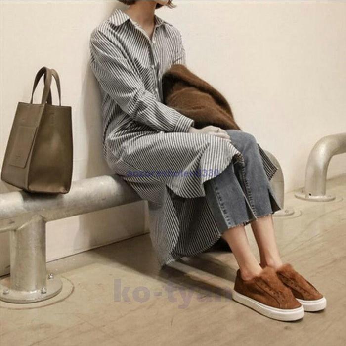 ワンピース レディース 秋 シャツワンピース チュニック 長袖 体型カバー 通勤 ロング丈 20代30代40代 カジュアル 着痩せ ストライプ 大きいサイズ OL 