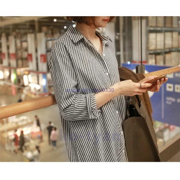 ワンピース レディース 秋 シャツワンピース チュニック 長袖 体型カバー 通勤 ロング丈 20代30代40代 カジュアル 着痩せ ストライプ 大きいサイズ OL 