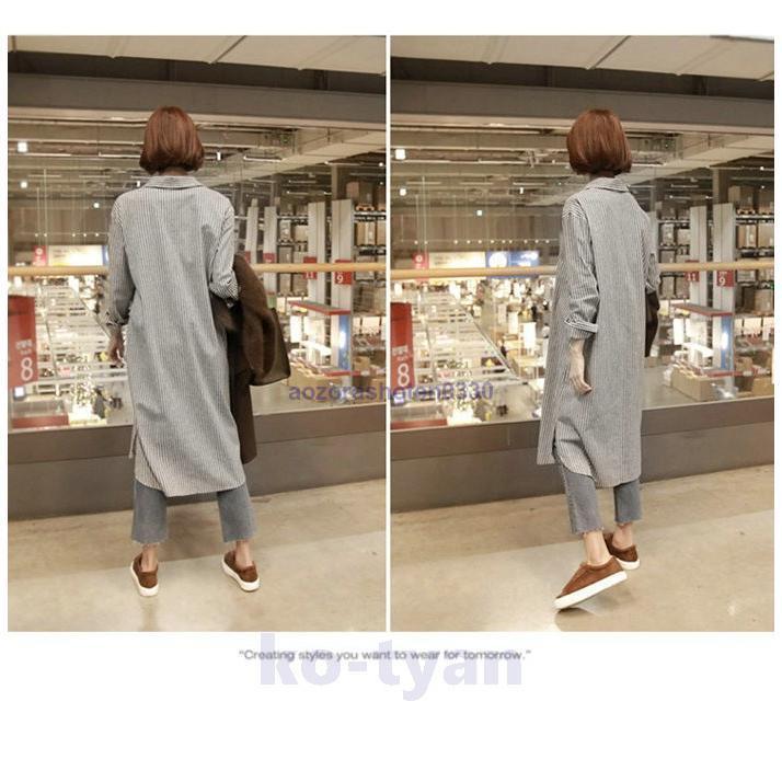 ワンピース レディース 秋 シャツワンピース チュニック 長袖 体型カバー 通勤 ロング丈 20代30代40代 カジュアル 着痩せ ストライプ 大きいサイズ OL 