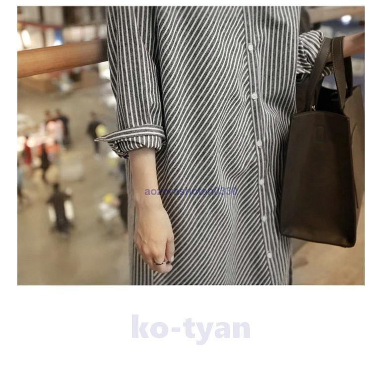 ワンピース レディース 秋 シャツワンピース チュニック 長袖 体型カバー 通勤 ロング丈 20代30代40代 カジュアル 着痩せ ストライプ 大きいサイズ OL 