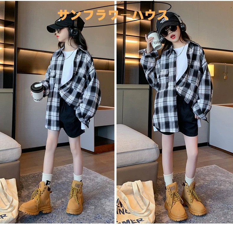 キッズ ダンス 衣装 ヒップホップ チェックシャツ 長袖 男の子 演出服 ジャズダンス イベント 子供 ステージ衣装 韓国 女の子 HIPHOP シャツ ジュニア 