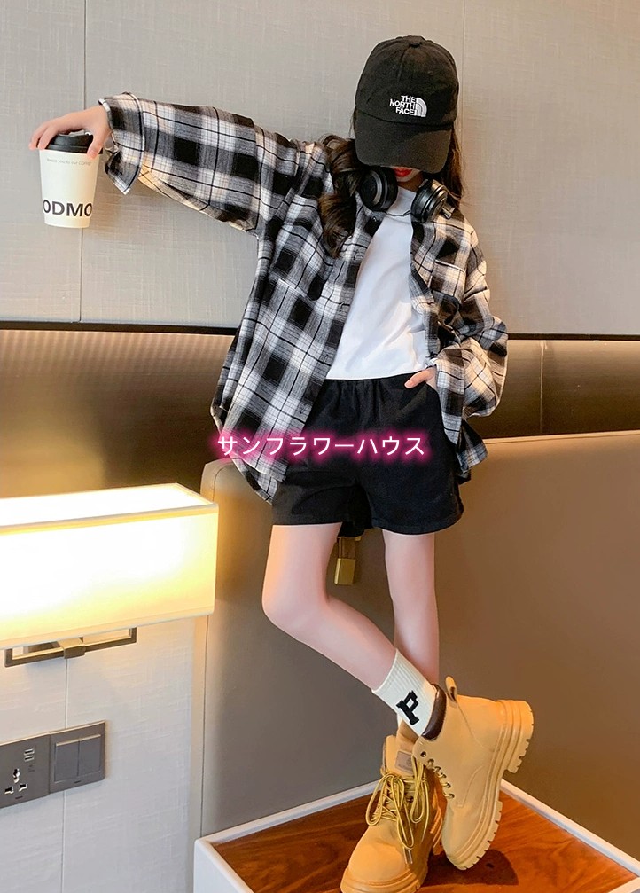 キッズ ダンス 衣装 ヒップホップ チェックシャツ 長袖 男の子 演出服 ジャズダンス イベント 子供 ステージ衣装 韓国 女の子 HIPHOP シャツ ジュニア 