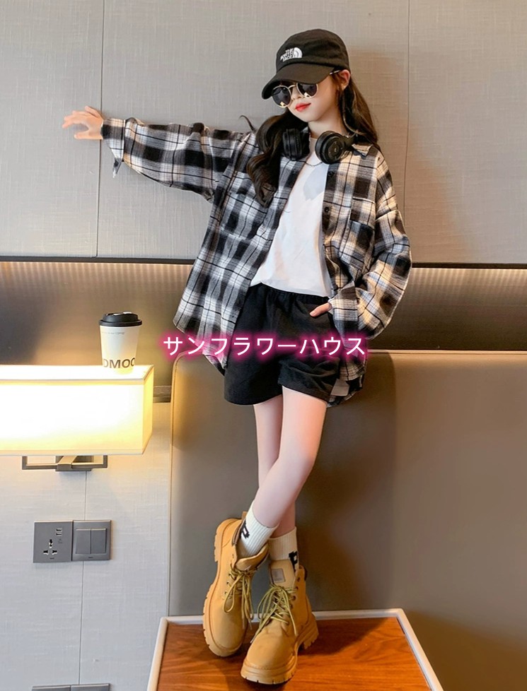 キッズ ダンス 衣装 ヒップホップ チェックシャツ 長袖 男の子 演出服 ジャズダンス イベント 子供 ステージ衣装 韓国 女の子 HIPHOP シャツ ジュニア 