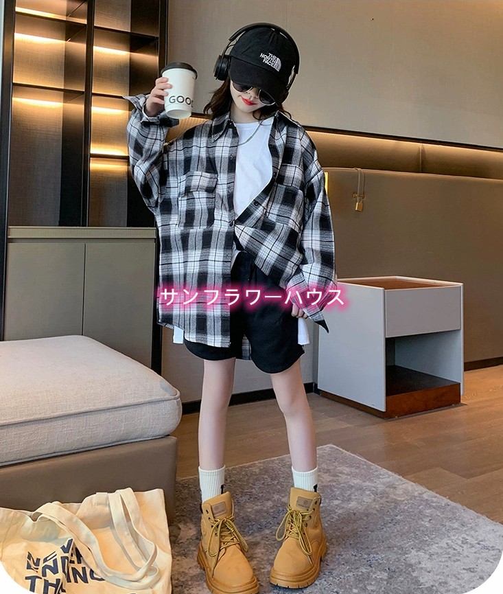 キッズ ダンス 衣装 ヒップホップ チェックシャツ 長袖 男の子 演出服 ジャズダンス イベント 子供 ステージ衣装 韓国 女の子 HIPHOP シャツ ジュニア 