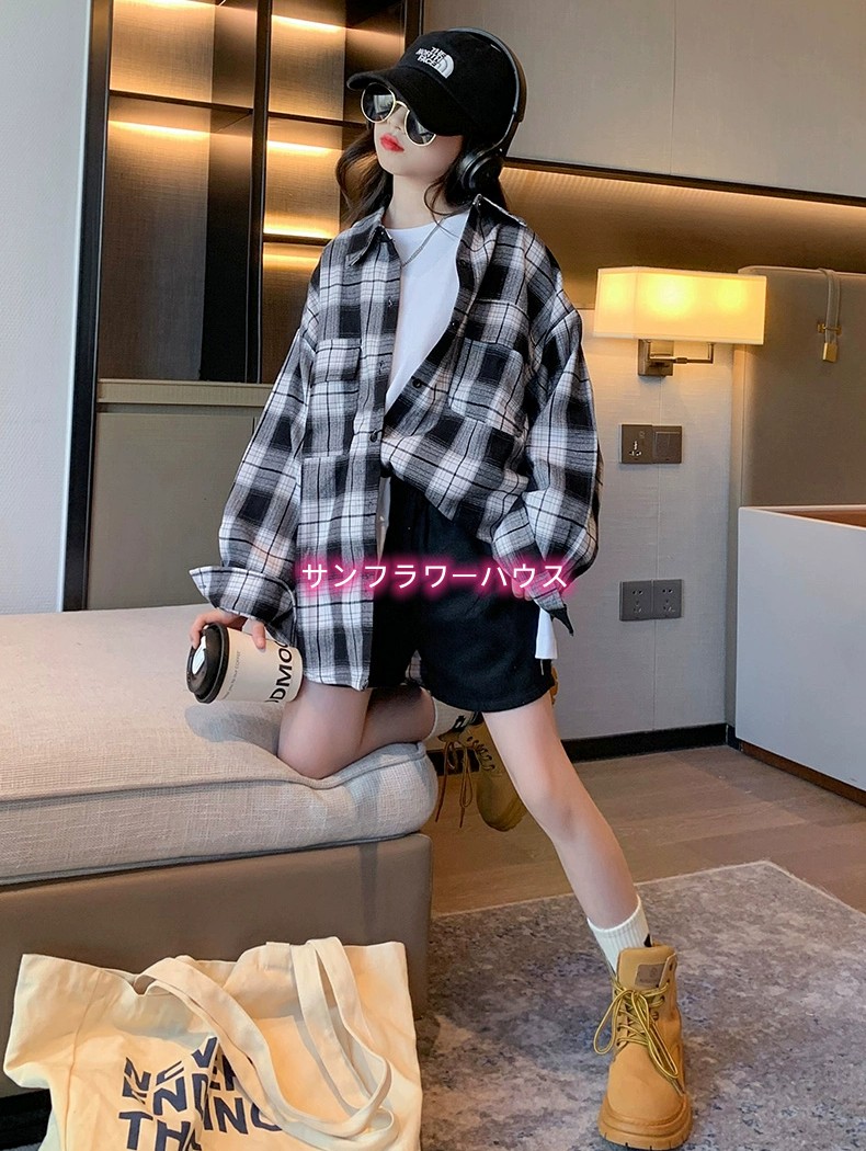 キッズ ダンス 衣装 ヒップホップ チェックシャツ 長袖 男の子 演出服 ジャズダンス イベント 子供 ステージ衣装 韓国 女の子 HIPHOP シャツ ジュニア 
