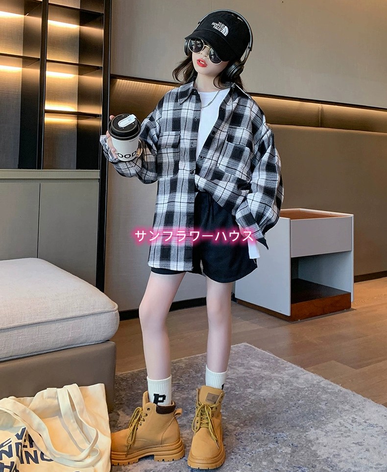 キッズ ダンス 衣装 ヒップホップ チェックシャツ 長袖 男の子 演出服 ジャズダンス イベント 子供 ステージ衣装 韓国 女の子 HIPHOP シャツ ジュニア 