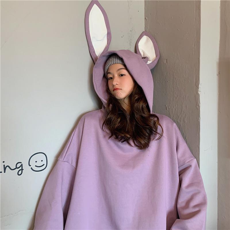 一部 レディース うさぎ耳トップス ルームウェア カジュアル 耳付き 韓国 通勤 通学 秋 大きいサイズ 長袖 体型カバー ゆったり 