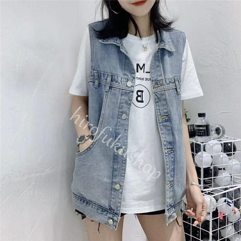 デニムベスト ベスト レディース ジレ デニム 前開き アウター シンプル カジュアル トップス 羽織り ゆったり ノースリーブ 着痩せ ジャケット 