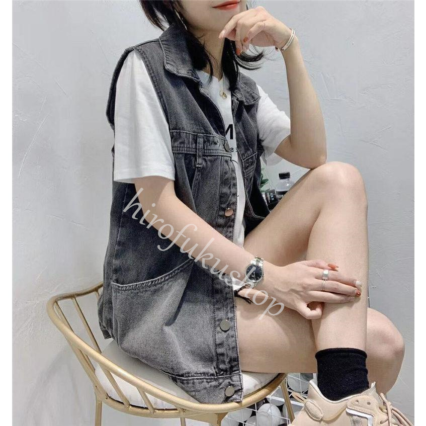 デニムベスト ベスト レディース ジレ デニム 前開き アウター シンプル カジュアル トップス 羽織り ゆったり ノースリーブ 着痩せ ジャケット 