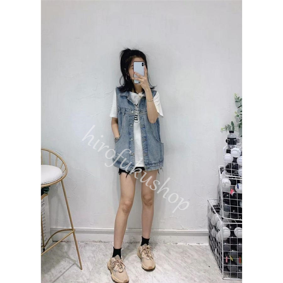 デニムベスト ベスト レディース ジレ デニム 前開き アウター シンプル カジュアル トップス 羽織り ゆったり ノースリーブ 着痩せ ジャケット 