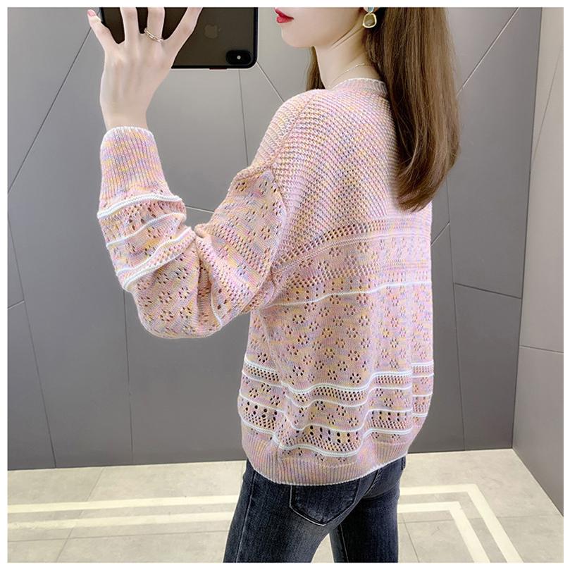 レディース ニット トップス 透し編み ニットソー ファッション 長袖 女の子 フェミニン 大人 Vネック 秋 夏新作 プルオーバー 