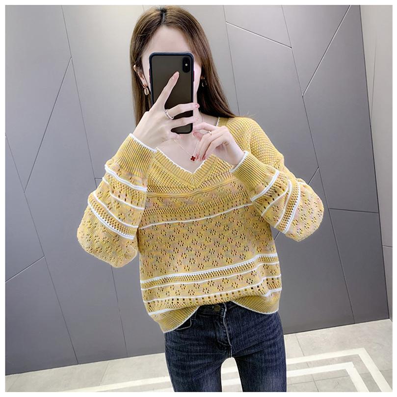 レディース ニット トップス 透し編み ニットソー ファッション 長袖 女の子 フェミニン 大人 Vネック 秋 夏新作 プルオーバー 