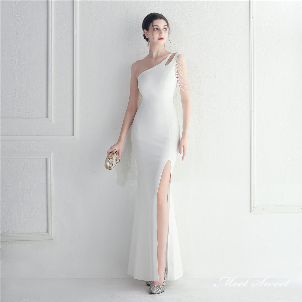 カラードレス マーメイドドレス パーティードレス ワンショルダー スリット イブニングドレス サテン 結婚式 二次会 発表会 ファスナー ウェディングドレス 