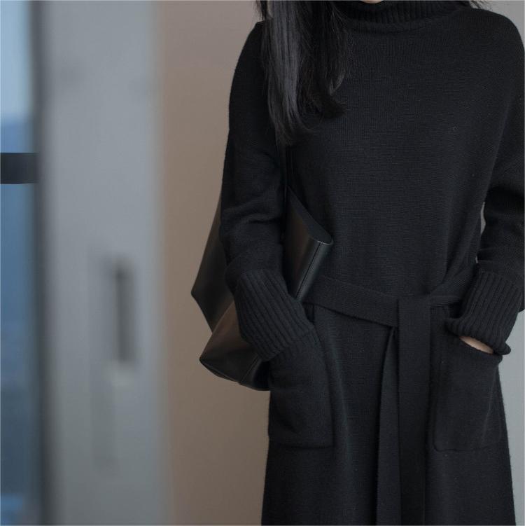 ニットワンピース ロングワンピース レディース 膝下 ゆったり 体型カバー 秋冬 オシャレ韓国風 ストレートスカート 無地ハイネック 大人セーター 着痩せ 